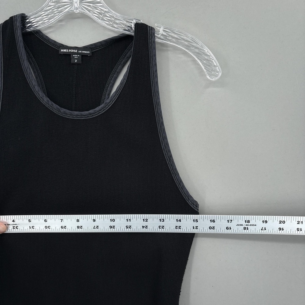 James Perse Dress Womens 2 Black Ribbed Tank Racerback Midi Bodycon Knit Stretch - Picture 4 of 13